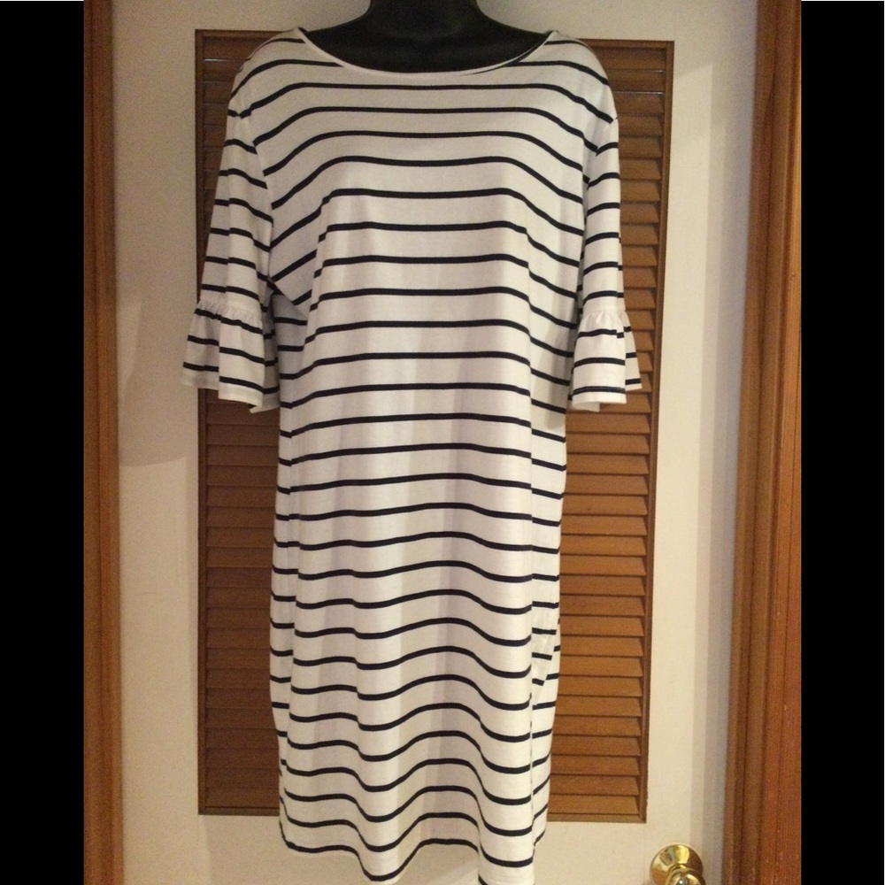 🩷 Blue & White Striped Dress with Ruffled Short Sleeves by Trixie+Lulu